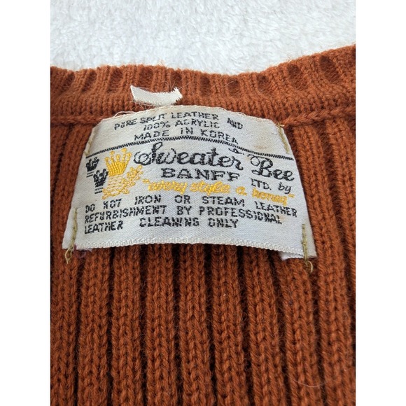 VTG Mixed Media Tan Vest Boho Festival Stretch Ribbed Sweater & Suede Button Up - Picture 8 of 8